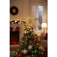Decorative Star Shaped Glitter Christmas Tree Top with LED Lights in Gold