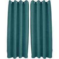 Happy Homewares Modern Textured Linen Fabric Blackout Eyelet Curtains - 2 Panel in Teal | Size: 117 cm width x 137 cm drop