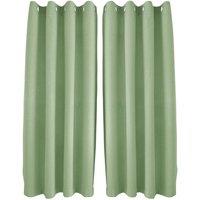 Happy Homewares Modern Textured Linen Fabric Blackout Eyelet Curtains - 2 Panel in Olive | Size: 117 cm width x 137 cm drop