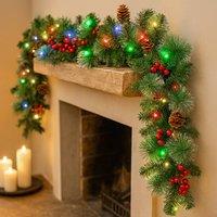 Marco Paul 9ft Luxury Pre Lit Christmas Garland with Warm White LED Lights in Green | Size: 270 cm x 35 cm