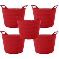 simpa Durable Plastic MultiPurpose Flexi Tubs 42L - Set of 5 in Red