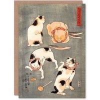 Artery8 Utagawa Kuniyoshi Art Card Four Cats in Different Poses in Grey