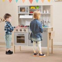 Costway Kids Kitchen Playset Wooden Pretend Play Kitchen W/ Microwave in Grey
