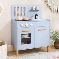 Costway Kids Kitchen Playset Pretend Play Kitchen w/Light up Stove & Pan in Blue