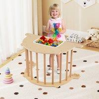 Costway 2 in 1 Kids Climbing Frame Sensory Table Montessori Wooden Climber Toy in Natural