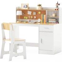 Costway Kids Study Desk & Chair Set Wooden Writing Table Activity Table Set in White