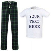 60 SECOND MAKEOVER Men's Your Text Here Tartan Trouser Pyjamas Set in Green | Size: Small