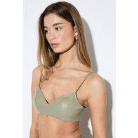 MissPap Women's Woven Detail Faux Leather Bralet in Olive | Size: 6