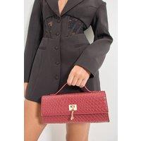 MissPap Women's Faux Leather Woven Grab Bag in Burgundy