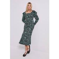 Dorothy Perkins Women's Green Spot Square Neck Ruffle Shoulder Jersey Midi Dress | Size: 10