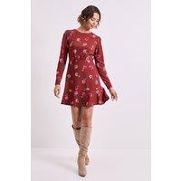 Dorothy Perkins Women's Floral Wrap Skirt Detail Jersey Mini Dress in Burgundy | Size: 10
