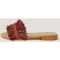 Monsoon Women's Rhia Leather Raffia Slide Sandals Orange in Burnt Orange | Size: 6