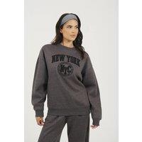 Brave Soul Women's Crew Neck Embroidered Sweatshirt in Charcoal | Size: Large