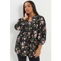 Yours Women's Floral Notch Neck Blouse in Black | Size: 14