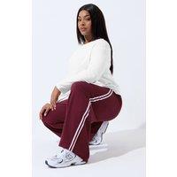 Yours Women's Side Stripe Wide Leg Trousers in Burgundy | Size: 16