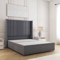 BSSPOKE Charlotte Divan Bed Plush Velvet 54Headboard & No Mattress No Drawers in Charcoal | Size: Single