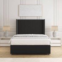 BSSPOKE Charlotte Divan Bed Set Plush Velvet 54Headboard &Mattress No Drawers in Black | Size: Single