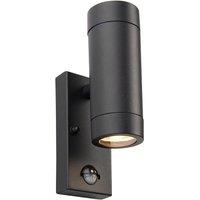 Netlighting Odyssey PIR Motion Sensor Up Down Wall Lamp Satin Black Paint & Clear Glass IP44