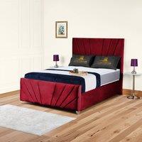 UK Bed Furniture Sunrise Slatted Base Upholstered Bed with 48 Inch Headboard in Maroon | Size: Single