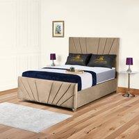 UK Bed Furniture Sunrise Slatted Base Upholstered Bed with 48 Inch Headboard in Beige | Size: Super King