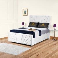 UK Bed Furniture Sunrise Slatted Base Upholstered Bed with 48 Inch Headboard in White | Size: Small Double