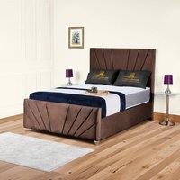 UK Bed Furniture Sunrise Slatted Base Upholstered Bed with 48 Inch Headboard in Brown | Size: Single
