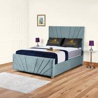 UK Bed Furniture Sunrise Slatted Base Upholstered Bed with 48 Inch Headboard in Light Blue | Size: Super King