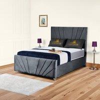 UK Bed Furniture Sunrise Slatted Base Upholstered Bed with 48 Inch Headboard in Charcoal | Size: King