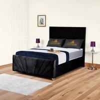 UK Bed Furniture Sunrise Slatted Base Upholstered Bed with 48 Inch Headboard in Black | Size: Double