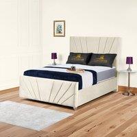 UK Bed Furniture Sunrise Slatted Base Upholstered Bed with 48 Inch Headboard in Cream | Size: Double