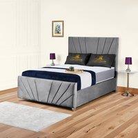 UK Bed Furniture Sunrise Slatted Base Upholstered Bed with 48 Inch Headboard in Grey | Size: Double