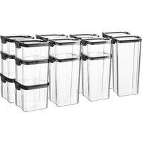 Argon Tableware 16pc Food Storage Containers Set - 4 Sizes - Reusable Airtight Clip-Top Jars in Black