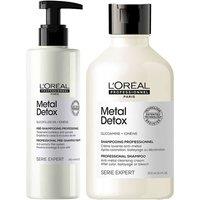 L'Oreal Professionnel Metal Detox Anti-Porosity Filler Pre-Shampoo Treatment & Metal Detox Shampoo 300ml Duo in Clear