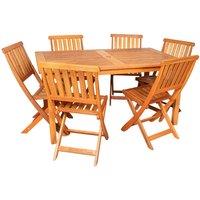 Samuel Alexander 6 Person Rectangular Wooden Garden Patio Dining Table Chairs Set in Brown