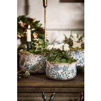 Dibor Set of 3 Vintage Fiorella Teal Botanical Pot Flower Planters in Cream | Size: Large