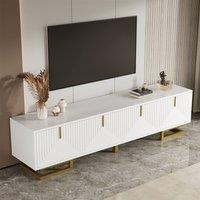 BTM TV Stand with Textured Doors, Golden Handles & Legs in White