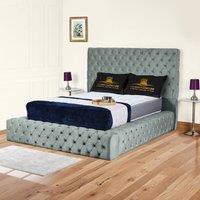 UK Bed Furniture Ambassador Upholstered Bed Frame with 54-inch Headboard - Slatted Base in Grey | Size: Single