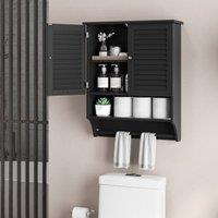 Costway Wall-mounted Bathroom Cabinet Double Door Storage Medicine Cabinet W/ Towel Bar in Black