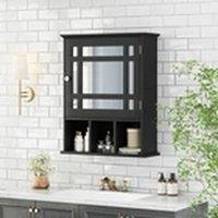 EONLION Wall-mounted Bathroom Cabinet Storage Organizer w/Mirror Doors in Black