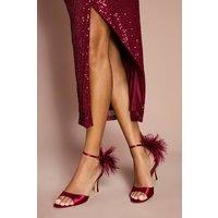 Coast Women's Liv Satin Feather Back Detail High Stiletto Heeled Sandals in Burgundy | Size: 5