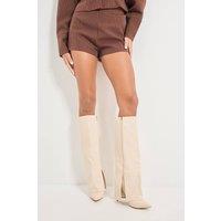 MissPap Women's Faux Suede Sleeve Pointed High Stiletto Heel Knee Boots in Mocha | Size: 8