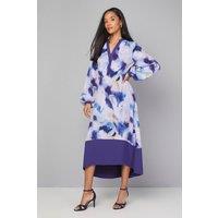 Wallis Women's Abstract Belted Contrast Midi Dress in Blue | Size: 20