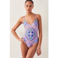 Monsoon Women's Mabel Shell Print Swimsuit Blue in Lilac | Size: 10