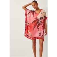 Monsoon Women's Alex Palm Tassel Mini Kaftan Orange | Size: Medium
