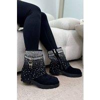 Love Lemonade Women's Crystal Starlight Ankle Boots in Black | Size: 3