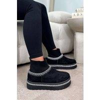 Love Lemonade Women's Crystal Faux Fur Lined Stretch Sock Warmer Slipper Boots in Black | Size: 7