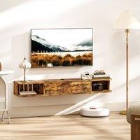 HOMCOM 120 cm Floating TV Unit with Flip Drawer & Shelves, Rustic Brown