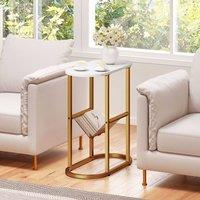 Costway 2-Tier Oval End Table Narrow Side Table w/Magazine Holder in White