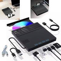 Hinsinc 7 in 1 USB C DVD Player & Burner with TF SD Port in Black