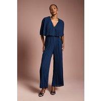 Coast Women's Pleated Wrap Front Georgette Jumpsuit in Navy | Size: 14